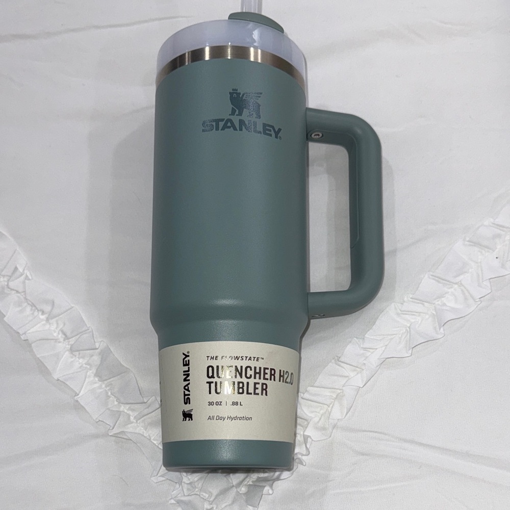 30oz dark green & green color Stanley Tumbler with straw lid